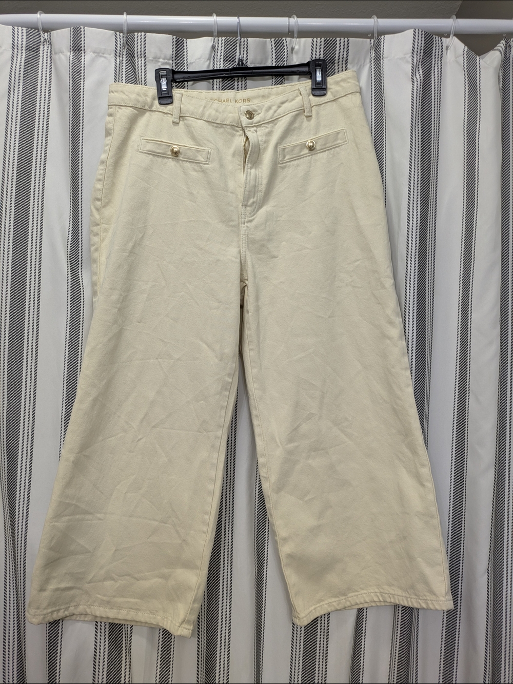 Michael Kors Women's Cream Cropped Wide-Leg Pants